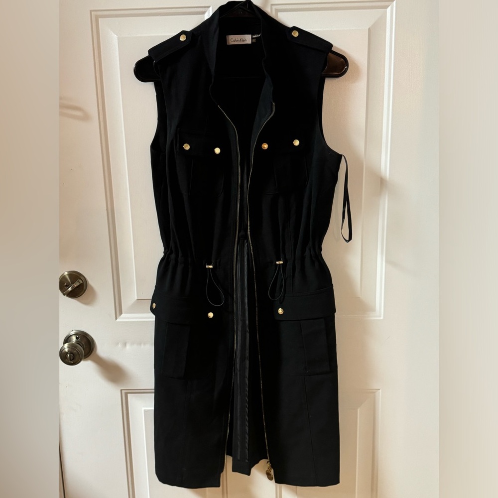 Calvin Klein Black Dress with Gold Detail Size 10